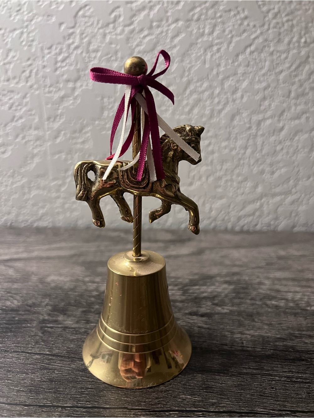Vintage Avon Brass Carousel Horse Bell w/ Ribbons 6” Collectible